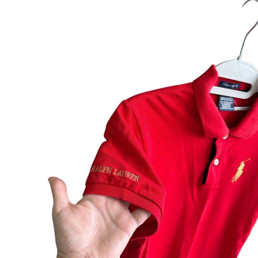 Polo by Ralph Lauren Big Pony Red and Gold Polo Shirt Classic Design - Picture 6 of 12